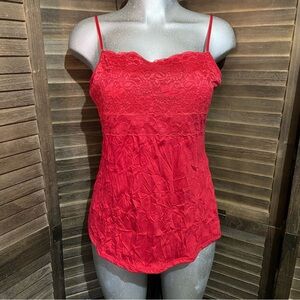 Y2K Maurices Red Lace Camisole Tank Top Cami Crickled Chic Casual Size XL